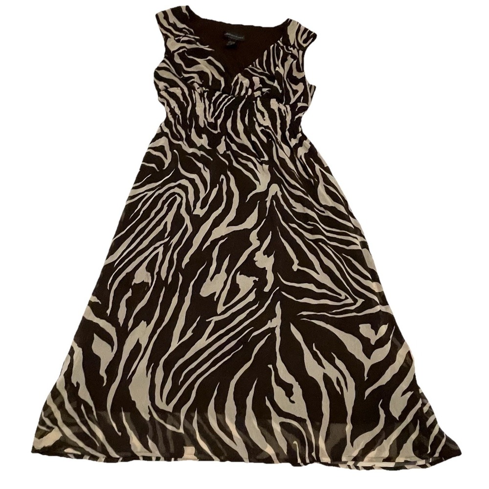 Vintage Zebra Sleevelessβ Empire A Line V neck Dress 12 Y2K 90's